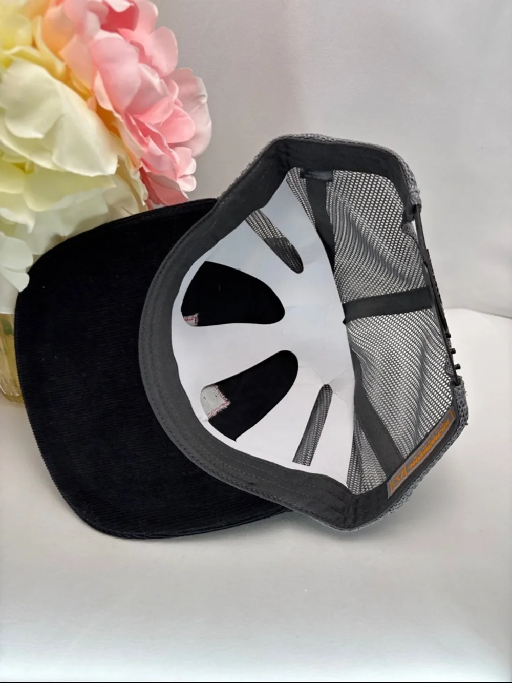 BURN Patch Trucker Hat - Black & Gray Corduroy and Mesh‎